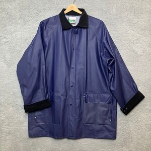 VTG Acadia Rain Jacket Unisex XL Navy 100% PVC Slicker Corduroy Collar Raincoat